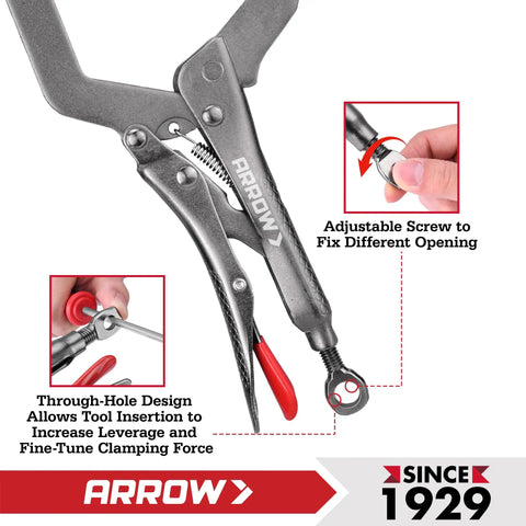 Six Inch C Clamp Locking Pliers With Swivel Pads For Welding And Woodworking Through Hole Adjustment And One Handed Release Trigger Boss Grade Heavy Duty Clamp Tool For Metalworking And Woodworking, close-up