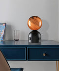 Small Touch Bedside Table Lamp With USB Port And Outlet, 3 Color Temperature Modes, farmhouse glass globe with Mars texture on desk