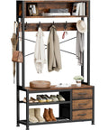 Rustic Brown Hall Tree With Bench And Shoe Storage Freestanding Coat Rack With Two Tier Shelf Six In One Entryway Organizer