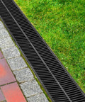 Installed Low-Profile Trench Drain System With Plastic Grate 5.9x5.1 Inch HDPE Channel Drainage For Garden And Driveway 6 Pack
