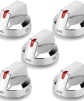 Upgraded DG64-00473A Burner Stove Knob Set For Samsung Gas Range Ovens, stainless steel knobs with red indicators, 5 pack