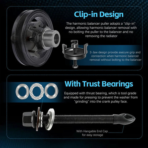Gearhead Grade Harmonic Balancer Puller And Installation Tool Set For LS Engines 1997 Up with clip-in design and trust bearings