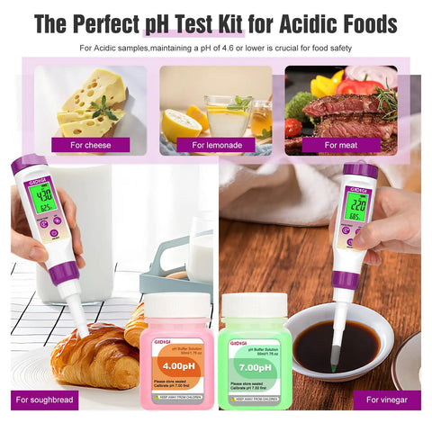 Kitchen Must Have Chef Grade Food PH Meter For Fermentation And Hot Sauce Testing With Digital PH Tester 3x50ml Buffer Kits in use