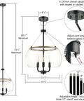 Orono 3 Light On Trend Modern Farmhouse Black Pendant Ceiling Light with Wood Accent dimensions and features