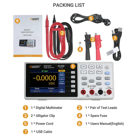 Digital Multimeter With USB And RS232, 55000 Counts High Accuracy, Desktop Temperature Meter with accessories on display