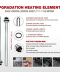 Water Heater Tune Up Kit With Dual 4500W 240V Elements features chromed copper tube and 1-inch thread, improves heating efficiency.