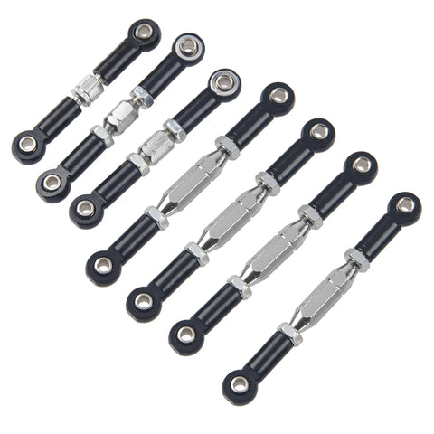 Aluminum Turnbuckle Pull Rod And Steering Linkage Set For One Fourteenth Scale RC Car Buggy With Screwdriver, CNC Machined Servo Link Rod Ends And Arm Tie Rods, Compatible With WLtoys 144001 Black, 7-piece black and silver rods