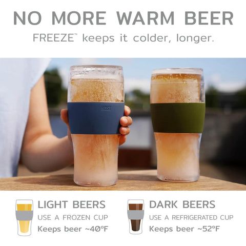 Freezable Beer Glasses Set Of 2 16 Oz Double Wall Insulated Pints Keep Brews Ice Cold Longer Gray Tumbler For Cold Drinks
