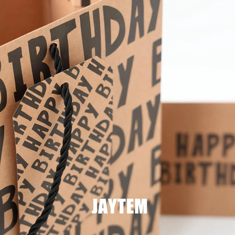 Large Kraft Birthday Gift Bag Set With Classic Black Happy Birthday Lettering Includes Greeting Card Hang Tag Kraft Envelope And Tissue Paper All In One Gift Kit For Men Boys And Kids close-up of bag and hang tag