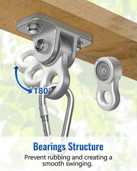 Beefy Heavy Duty Swing Hangers With Corrosion Resistant Alloy Steel 5000+ Lb Capacity Set Of 2 mounted on wooden beam showing bearings