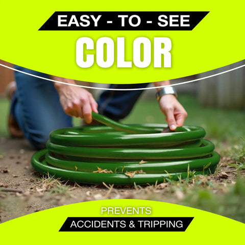 Person using 75 Foot Outdoor Indoor Extension Cord With Three Outlet 12 3 Gauge Heavy Duty ETL Listed Waterproof Flexible SJTW Power Cord 125V 1875W 15A Cold Resistant Long Green, coiled on ground.