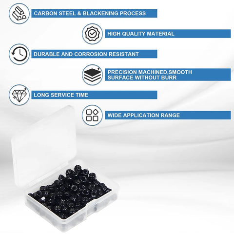100 Pack M2 X 0.4mm Carbon Steel Hex Lock Nuts With Nylon Insert Self Locking displayed in an open plastic case