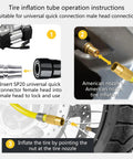 Heavy Duty Tire Inflation Hose Rock Solid Screw Lock Connector showing hookup instructions for tire inflation use.