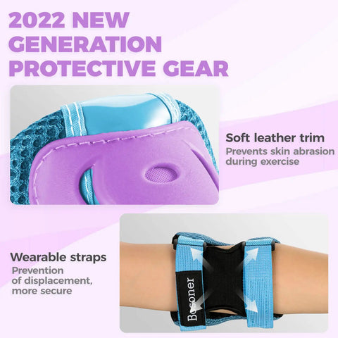 Kickin Safe Kids Protective Gear Set with soft leather trim and adjustable straps for roller skating BMX cycling skateboarding