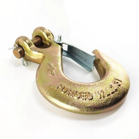 Built Like A Tank Clevis Hooks With Secure Safety Latch, 4 Ton Load Rating showing a heavy duty carbon steel hook with latch mechanism.