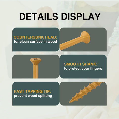 Heavy Duty 2-1/2 Inch Wood Deck Screws Set With Torx Drive #9 Rust Resistant Tan Exterior Structural Screws 395 Pcs Ruspert Coating