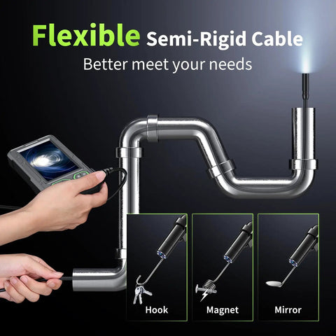 Flexible camera cable in pipe for 4.3 Inch HD Endoscope Camera With Light For Pipes And Drains, 1920P Borescope With 8 LED Lights