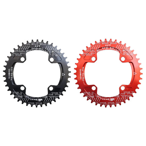 104 BCD Narrow Wide Round MTB Chainring 42T black and red for 1x drivetrain, aluminum, Shimano crankset compatible