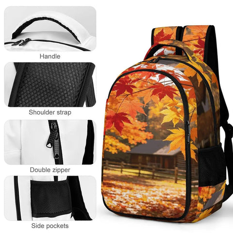 Maple Branch Autumn Cabin Printed Unisex Backpack with Large Capacity Built from Durable Polyester featuring handle and zipper