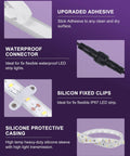 Dope Outdoor LED Strip Lights Waterproof 16.4ft Dimmable Tape Light 5000K Cool White IP67 With 300 LEDs adhesive and connectors.
