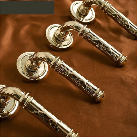 Bright Gold Brass Door Lock Set For Bedroom And Interior Doors With Solid Hardware Double Wood Lever Handle 72mm Spacing