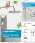 Outdoor Shower System High Pressure Dual Function Wall Mount Rig with round handheld spray, brushed nickel SUS304 steel.