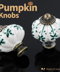 Ivory And Green Ceramic Pumpkin Cabinet Knobs Six Pack Vintage Drawer Pulls With Screws For Antique Dresser Pulls Green Flower Design Perfect For Kitchen Cabinets And Bedroom Dressers Renovations Great For Home Improvement Projects, 34.9mm