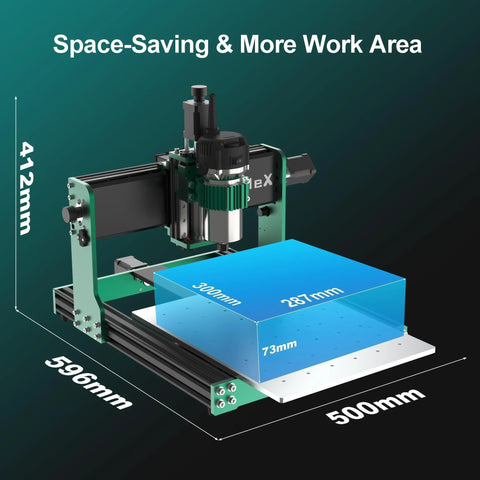 AnoleX CNC Router 3030-Evo Max with all-metal XYZ dual steel guides and 800W spindle on green frame