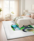 Farm Tractor Themed Area Rug 3 Ft By 5 Ft White Machine Washable Carpet in bedroom setting