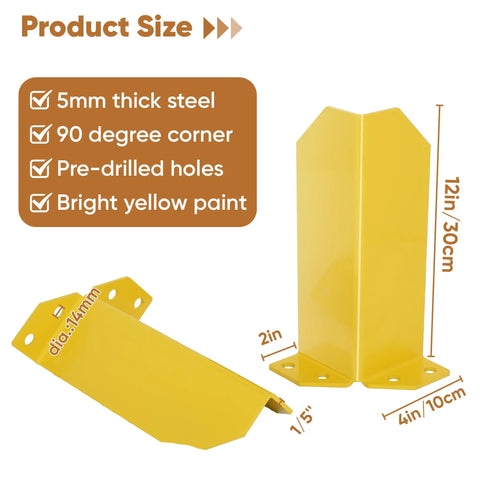 Built Tough 12 Inch Steel Pallet Rack Post Protectors With Ten Floor Anchor Bolts Warehouse Column Guards To Shield Shelving From Rough Forklift Bashing At The Job Site
