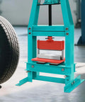 Hydraulic press setup with 12 Inch Press Brake Attachment For 12 Or 20 Ton Hydraulic Workshop Presses With 0 To 90 Degree Adjustable Bend