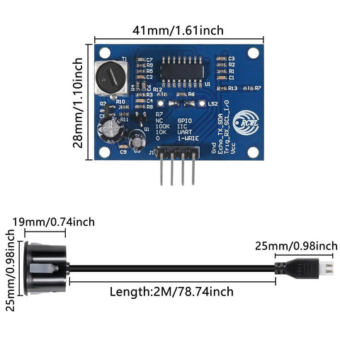 Two Pack Waterproof Ultrasonic Distance Sensor Module V3.0 For Arduino 21 To 600 Cm 3mm High Precision Sealed Waterproof Probe