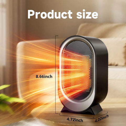 Hot In 2 Seconds 850W PTC Ceramic Space Heater Portable Quiet Desk Heater dimensions showing height and width