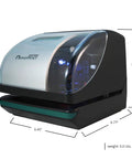 Real Deal Electronic Time Recorder With Battery Backup And Atomic Clock Sync, side view showing dimensions and features.