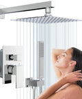 10 Inch High Pressure Wall Mounted Square Shower System With Handheld And Valve Chrome Polished Finish Rain Shower Head
