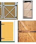 Heavy Duty T Hinge Set Tee Strap Hinges For Shed Gate Barn Fence Doors Rustproof Black 6 Pcs 6 Inch installed on different wooden gates