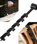 Close-up of Hand Powered Wood Auger Drill Bit 1 Inch By 12 Inch with Wrench used for DIY bushcraft and woodworking projects.