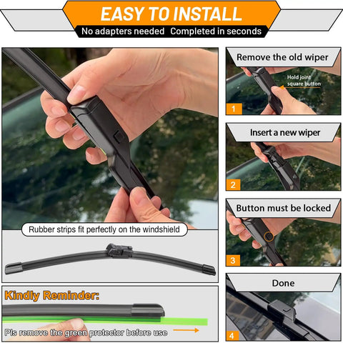 Installation steps of 24 Inch And 21 Inch Windshield Wiper Blades With 13 Inch Rear Wiper For VW Tiguan 2007-2017 Pack Of 3 All Weather OEM Quality