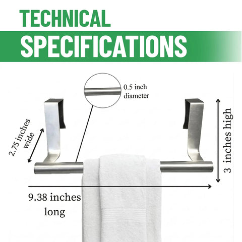 Over Cabinet Door Towel Rack Set 2 Pack Stainless Steel Hand And Dish Towel Holders with dimensions shown