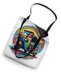 Vibrant Asian Rickshaw Tote Bag Featuring Bold Pop Art Illustrations, 16x16 inch canvas, with thick black straps.