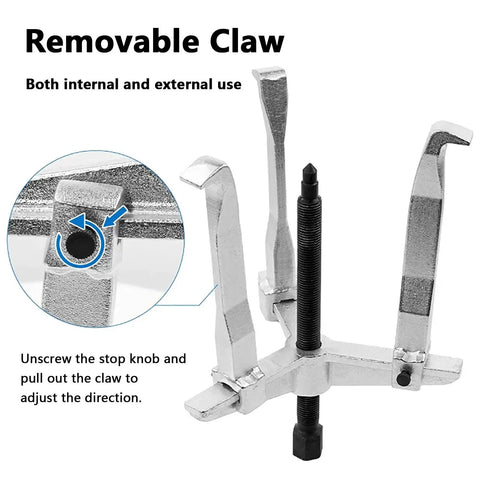 Heavy Duty 3 Jaw Reversible Internal External Gear Puller Tool Kit Forged From Solid Chrome Vanadium Steel Badass Mechanical Extractor For Bearings And Pulleys Without Wasting Time As Serious Mechanic Fixing Old Engines In His Local Garage Workshop, removable claw