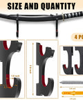 Sword Wall Mount Hanger Set for Adjustable Display Rack for Samurai Swords, Tanto and Cosplay Gear, black with measurements