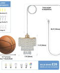 Straight Up Gold Plug In Pendant Light With 16 Foot Long Cord And Sparkling Three Tier Crystals For Kitchen Island Or Cozy Bedroom Setup Premium Slick Mini Chandelier Drip with measurement details.