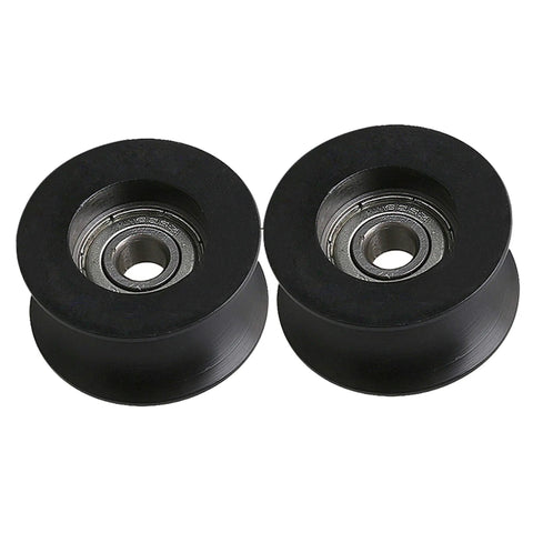 U-Groove Black Plastic Guide Pulley Wheel With Steel Bearing, 11mm Wide 3mm Deep, Heavy Duty Workhorse For Windows, Doors And Printers Roller, Max Load 77kg, Pack Of 4 Sets, shown front view