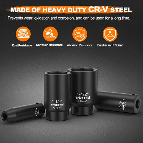 Impact Socket Set 1/2 Inch Drive Deep Sockets From 3/8 Inch To 1-1/2 Inch, 19 Piece Cr-V Steel With Double Lock Case, Pro Grade Mechanics Tool Kit