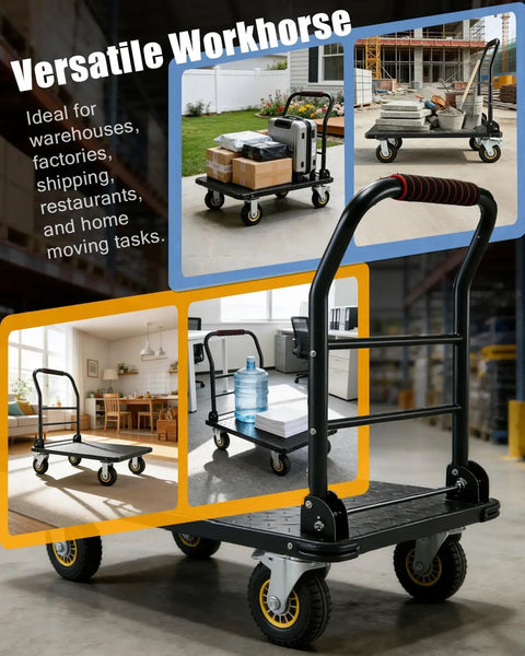 Beefy 1800 Lbs Steel Platform Cart With 36x24 In Deck For Warehouse Hauling And Home Shop Use Heavy Duty Utility Cart To Move Boxes Equipment Appliances And Pallets Stable Rolling With Locking Casters And Easy Grip Handle on warehouse floor