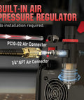 Built-in air pressure regulator for Plasma Cutter With Non High Frequency Non Touch Pilot Arc 55 Amp Dual Voltage 110 And 220V Large Digital Display Safe Blowback Start Built For DIY Hobbyists Garage And Shop Projects Smooth Reliable Cuts.