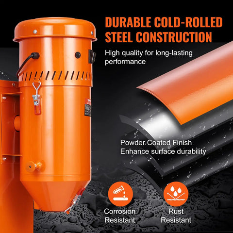 Beast 1.6 HP Dust Collector With Media Reclaimer, 1.8 Gallon Capacity, showing steel construction and durability features
