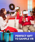 Hit Different 3D VR Headset With Insane Bluetooth Controller being used by a family in festive setting, showcasing joyful gaming experience.