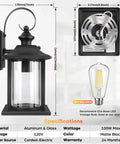 Two Pack Dusk To Dawn Outdoor Wall Lanterns In Black Matte Aluminum Waterproof Porch Light With E26 Base Socket Clear Glass Cylinder Wall Sconces For Doorways Sensor Activated Auto On At Dusk Off At Dawn No Brainer Home Upgrade showing dimensions and materials